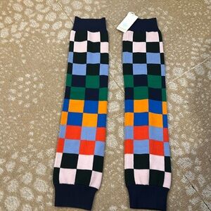 Tory Sport checker leg warmers Merino wool NWT one size navy multi Tory Burch